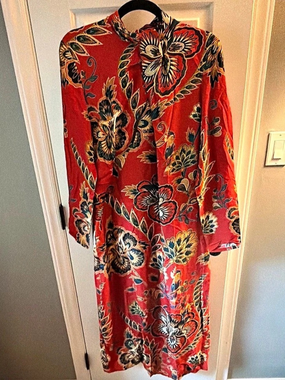 Farm Rio Nature Beauty Long Sleeve Open Back Midi Dress
